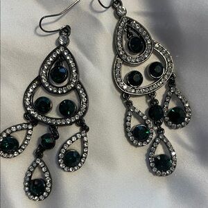 Elegant Silver and Green Teardrop Earrings